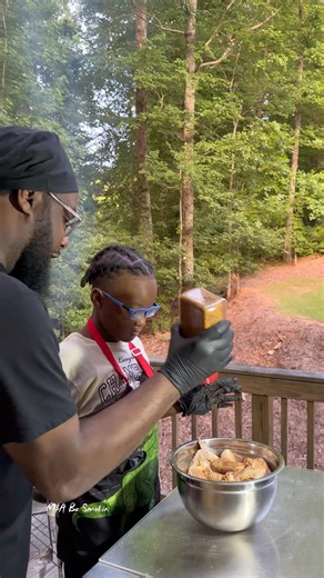 Started his first fire now learning how to season #grilling #pitmaster #grillhack #outdoorcooking