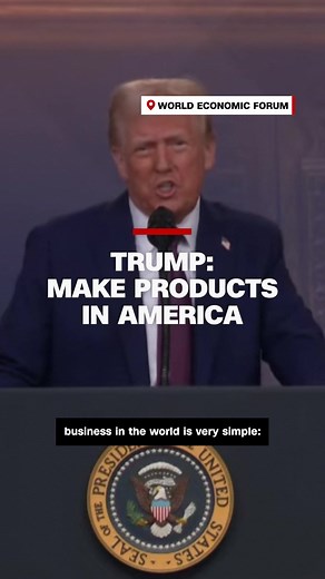 In a virtual address from the White House to the World Economic Forum in Davos, Switzerland, President Donald Trump warned global business leaders that if they don't make their products in the US they will face tariffs. #cnn #news