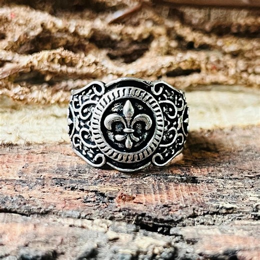 Fleur De Lis Signet Ring, Chunky Silver Ring, Heraldic Symbol Ring, 925 Sterling Silver Ring , Vintage Men Jewelry - Etsy