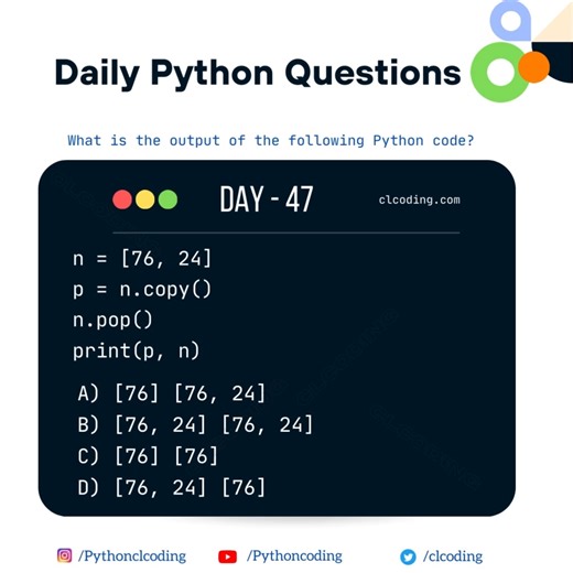 1.1K views · 11 reactions | Python Coding challenge - Day 47 | What is the output of the following Python code? Detailed Solution https://www.clcoding.com/2023/10/python-coding-challenge-day-47-what-is.html | Python Coding | Facebook