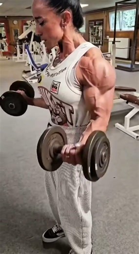Crazy big biceps workout with dumbbells - female bodybuilding