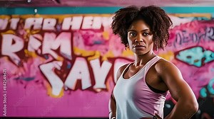 Female boxer posing in boxing gloves. Concept of female strength, fitness training, fashion, beauty, active lifestyle, female empowerment in sports.