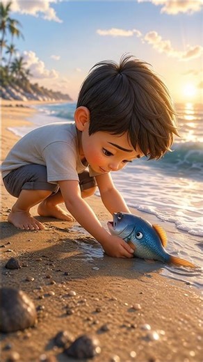 Little Boy Saving Fish 🐟 | छोटे बच्चे ने मछली की जान बचाई ❤️🌊#cartoon #animation