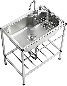 Freestanding Utility Sink, L26.7"x H33.46" Stainless Steel Utility Sink with Washboard Set with Bracket and Drain Kit for Laundry Room, Utility Room, Garage, Basement, Outdoor and Indoor