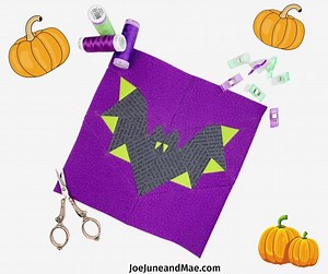This is a perfectly spooky Halloween Bat quilt! You can grab the pattern here! https://www.joejuneandmae.com/store/p284/Bat-_PDF_pattern____________.html #joejuneandmae #quilting #halloweensewing #halloweenquilt | Joe June and Mae