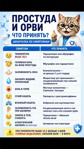 Простуда и ОРВИ: что принять при каждом симптоме — шпаргалка | Здравкот