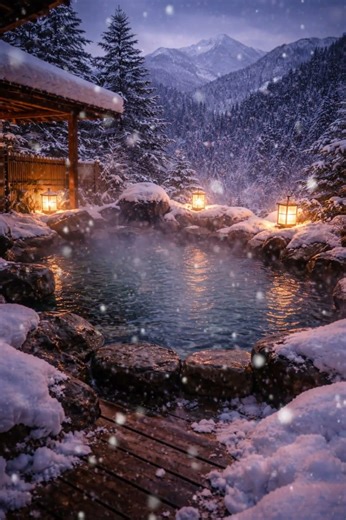 Winter Hot Spring Loop | Snowy Mountain Onsen at Twilight ♨️❄️✨