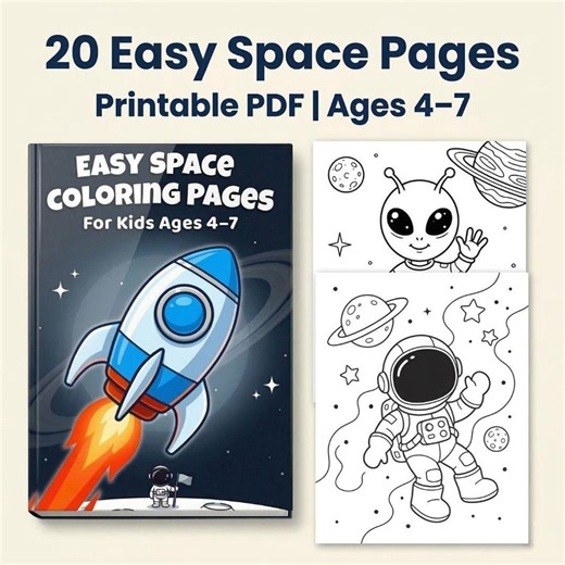 Easy Space Coloring Pages for Kids, Cute Printable Space Coloring Book, Preschool Activity, Instant Download - Etsy