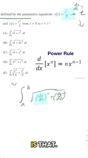 AP Calc BC Multiple Choice: Parametric Arc Length FAST #maths #education #apcalculus #exam