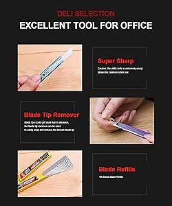 Amazon.com : Deli Retractable Box Cutters, 4 Utility Knife and Extra 10 Blade Refills, Sharp Cartons Cardboard Cutter Razor Knife, Smooth Mechanism Perfect for Office and Home Use : Office Products