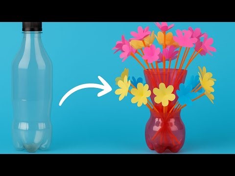 DIY Flower Vase from Waste Plastic Bottle 🌸 | Easy Paper Flowers Craft Idea.