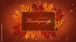 Happy Thanksgiving Day Animation with autumn leaves. Motion graphics