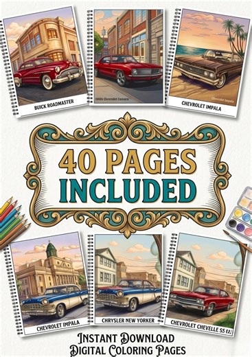 Vintage Classic Cars Coloring Pages PDF, Retro Automobile Illustrations (instant Download) - Etsy