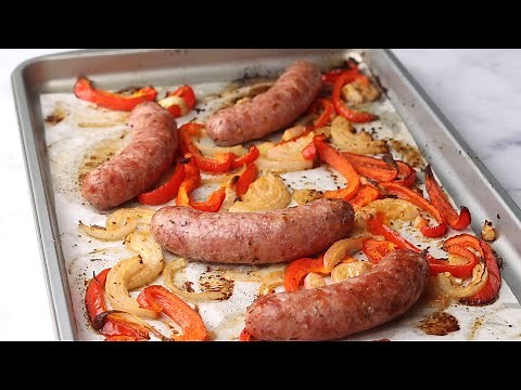 Oven Roasted Brats with Onions and Peppers