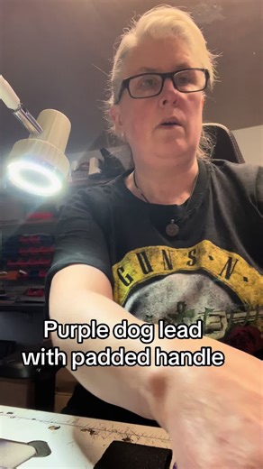 Making a purple dog lead.