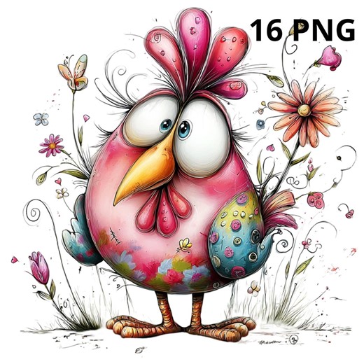 Whimsical Spring Chicken Clipart: PNG Graphics (digital Download) - Etsy