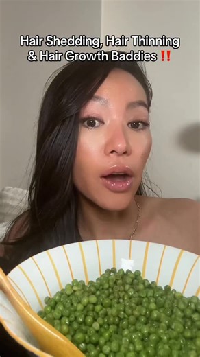 by NADINE 💚💚💚 on Instagram: "Prevent hair shedding, thinning or loss with these hacks bc this world is trying to trigger us all the time already. So be proactive this year bc we’re getting our best hair ever in the horse year 🐴🧿 Info on peas: @medicalmedium #hairgrowth #hairgrowthtips #hairgrowthjourney #fyp #hairshedding"