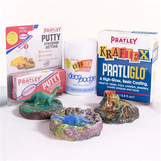 Have a school project coming up? Create your own dinosaur diorama using Pratley Standard Setting Putty, Kraftex Pratliglo® and Decopodge® Sealant. Find these products at your local craft or hardware store. | Pratley