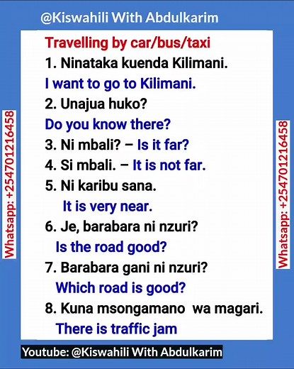 Swahili Travel Phrases for Car, Taxi, and Bus Trips