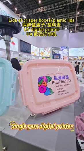 uv digital printer for crisper boxes lids, plastic lids and plastic box #colorprinter#singlepass#milkteacup#plasticlids
