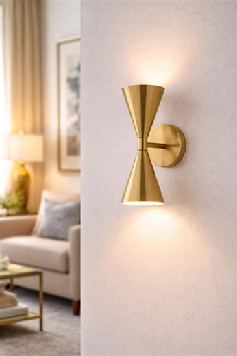 Modern Brass Double Cone Wall Sconce | Handmade Mid-century Style Wall Light - Etsy