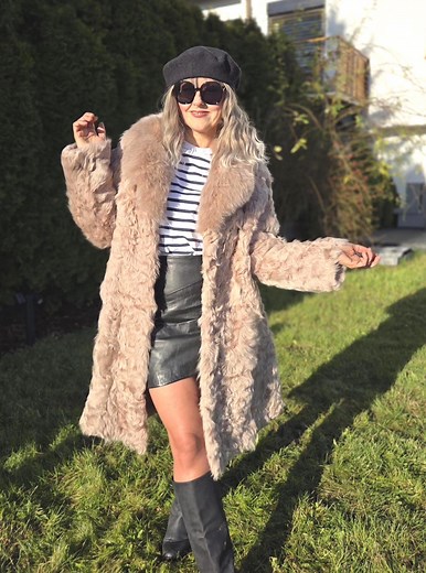 Vintage Fur Coat Real Goat Fur With Fox Collar Blush Beige Penny Lane M - Etsy