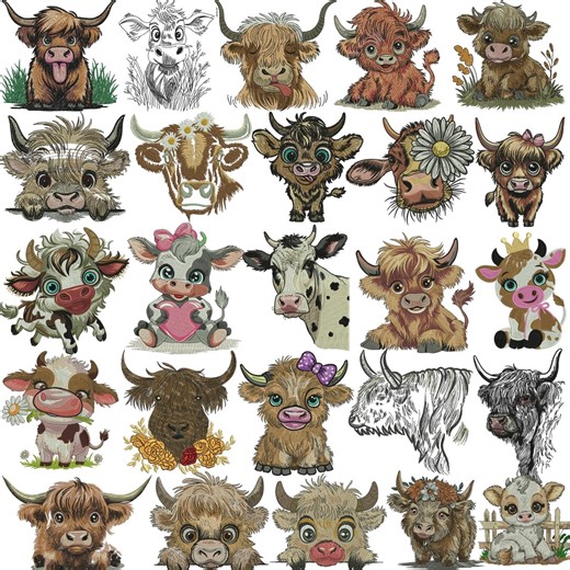 Cow Embroidery Design, Highland Cow Embroidery, Cute Cow With Butterfly, Floral Highland Holiday Sewing, Machine Embroidery Design - Etsy