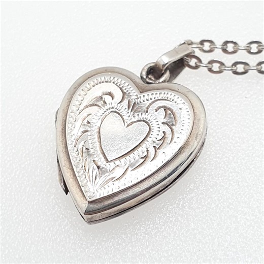 Vintage Sterling Silver Heart Locket Necklace Pendant Long Chain Jewelry Jewellery - Etsy
