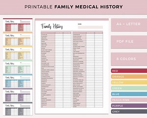 Printable Family Medical History Checklist, Medical Binder Insert, Family Illness, Disorders, Infections, Hereditary Disease Tracker - Etsy