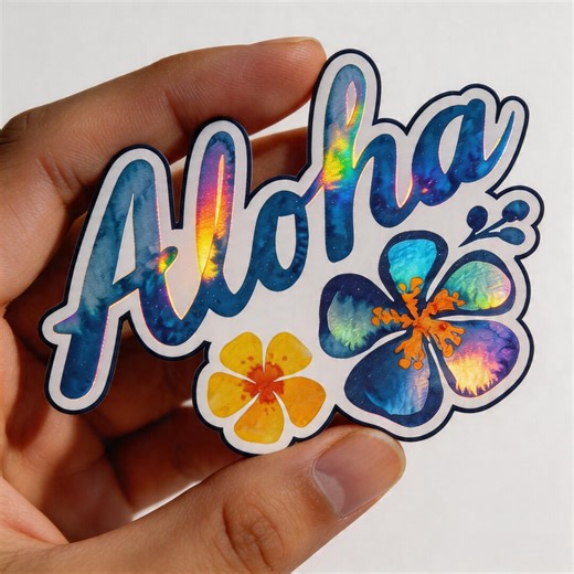 Aloha Hibiscus Sticker, Holographic Vinyl Decal, Hawaii Tropical Flower, Waterproof Laptop Water Bottle, Custom Option - Etsy