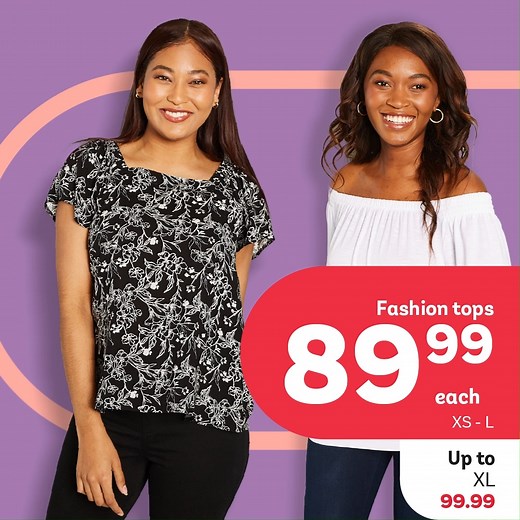 Get to PEP for must-have women’s tops at hot prices! Available in a range of cool colours and pretty prints. *Women’s fashion tops (Sizes XS - L) 89.99 each *Up to XL 99.99 each View more: https://bit.ly/3bcqVrc | PEP