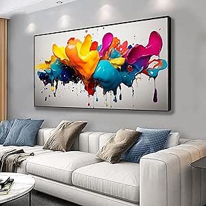 Feuwile Colorful Canvas Wall Art,Colorful Wall Decor,Splash Wall Art for Living Room,Bedroom,Dining Room (Black Metal Frame, 69" Wx39 H/174x98cm)