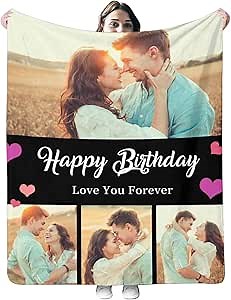 Custom Blanket with 4 Photos Collage Personalized Picture Blankets for Couple, Customized Your Photos on Throw Blankets for Dad, Mom, Kids, Dogs, Friends or Lover Christmas Souvenir Gifts