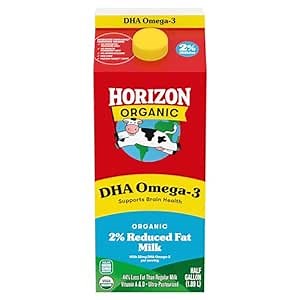 Horizon Organic DHA Omega-3 Milk, DHA 2 Percent Milk, 64 fl oz Half Gallon Carton