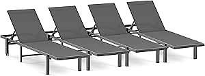 Pool Chaise Lounge Chair Set of 4, Outdoor Lounge Chairs with Wheels, 5-Position Adjustable Sun Loungers for Outside, Deck, Beach, Grey