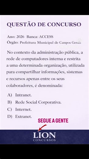 Questão de informática | (Intranet) | Gabarito: letra A | ✍️ Mini aula no 1º comentário