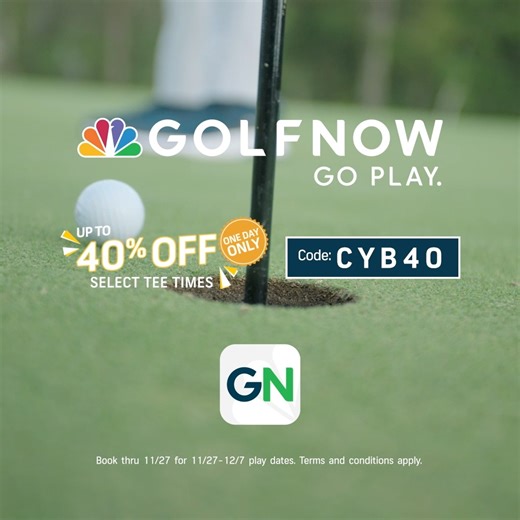 Fore-ward to incredible savings! ⛳️ With up to 40% select tee times this Cyber Monday, don't miss out our biggest discount of the year. Book your next round now! 💯 🏌️ #CyberMonday #CyberDeal #GolfNow #GYGO #Go4 | GolfNow.com