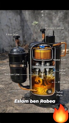 : Watch this Compressor Piston in Motion! ​#HVAC #HVACtec #AirConditioning #Engineering #Mechanical #Compressor #CoolingSystem #HVACLif #TechnicalAnimation #Refrigeration #HowItWorks #Tools #HVACService | اسلام ربيع