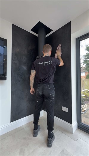 Stunning Black Textured Marmorino Venetian Plaster Fireplace