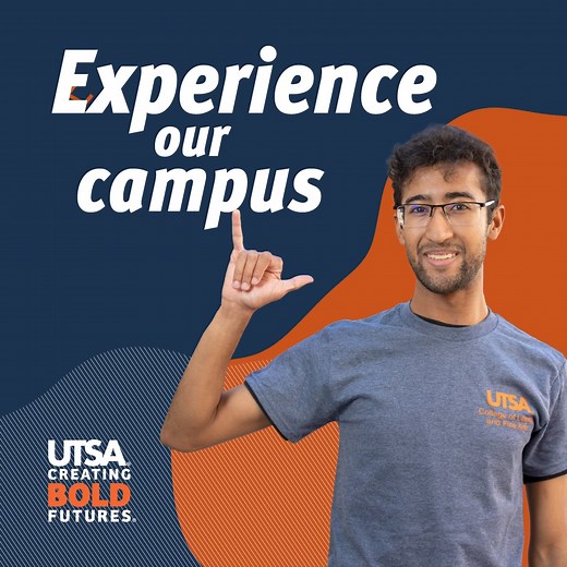 Explore UTSA's vibrant campus life from anywhere! Join our Student Ambassadors and staff on campus or take an exhilarating virtual tour. Discover why UTSA is your perfect academic fit! | UTSA - The University of Texas at San Antonio