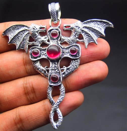 Pink Ruby Dragon Pendant: 925 Sterling Silver Boho Necklace - Etsy