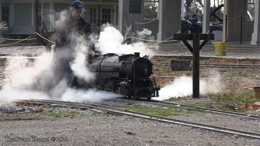 A steam train departs in a cloub of steam at the Hesston Steam Museum on a cold fall day. | The Steam Channel