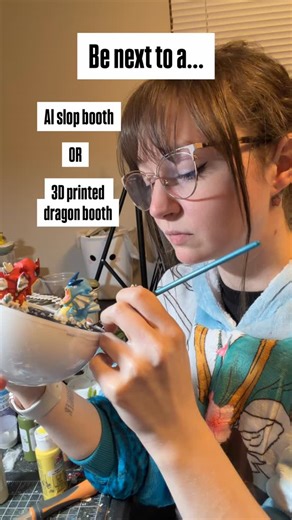A Lil’ Bazaar on Instagram: "Absolutely NOT 🚫🤢 An ai booth…in ARTIST alley?? That’s called an oxymoron. Also I’m not against 3D printer artists. There are so many amazing 3D printing artists out there! This is about the people who buy the same 3 files. The dragons, the eggs, the slugs. One booth with that? Sure, fine. BUT WHY IS THERE ALWAYS SO MANY??? I’m sick of it. Conventions please be better! 🥹🫰🏻 #smallartist #smallbusiness #artistalley #art #convention"