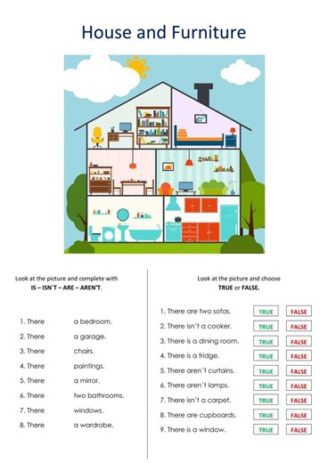 House and Furniture worksheet for Beginners