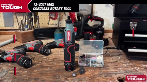 Hyper Tough 12V Max* Lithium-Ion Cordless Variable Speed Rotary Tool, 40 Accessories, with 1.5Ah Battery and Charger