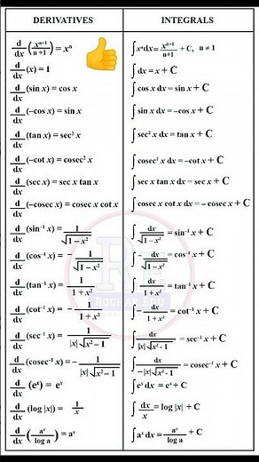 😳👆Differentiation and integration important formulas--integration formula अवकलन तथा समाकलन के सूत्र