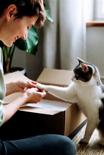 Cat High-Fives Human Over Cardboard Box | Paw-some Friendship Moment