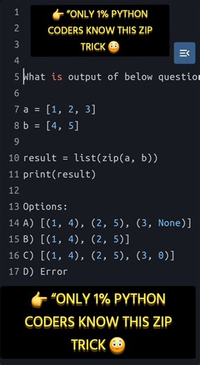 👉 Only 1% Python coders know this zip trick 😳#pythontricks #codingtricks#python #codingchallenge
