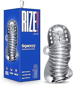 Blush Rize! Squeezy 4.5" Male Masturbator Stroker - Penis Sleeve w/Multi-Textured Pleasure Stroking Chambers, Realistic Feel Pocket Pussy Squeezable Masturbation Cup - Adult Sex Toy for Men - (Clear)
