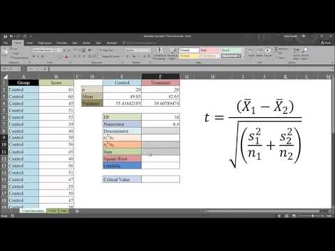 Manually Calculate Independent-Samples T Test in Excel